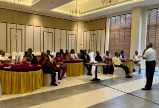 Mr. Sundar Singaram addressing hoteliers during the SIHRA Interaction Meeting at Lilac Hotel, Kumbakonam